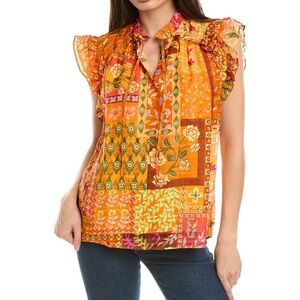 NEW MARIE OLIVER Tate Linen-blend Top In Orange size M